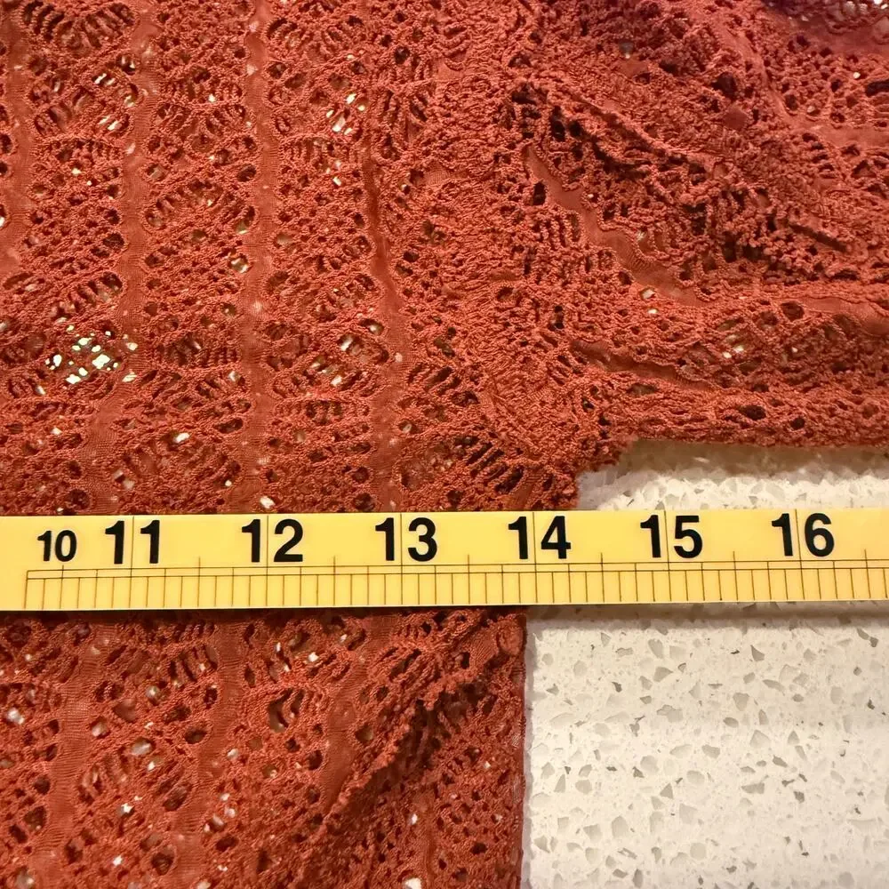 Free People Rust Orange Crochet Lace Sheer Long Sleeve Top Small Boho Festival
